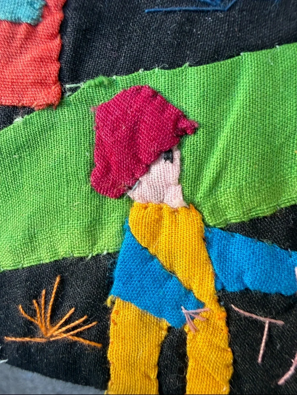 Handmade Peruvian Folk Art Appliqué Wall Hanging - Colorful Village Scene